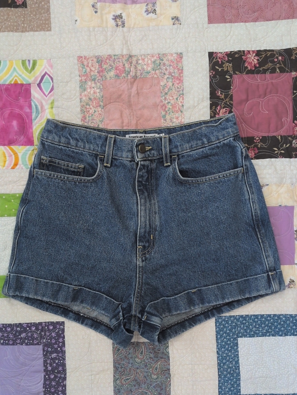American Apparel Dark Blue Denim High-Rise Jean Shorts